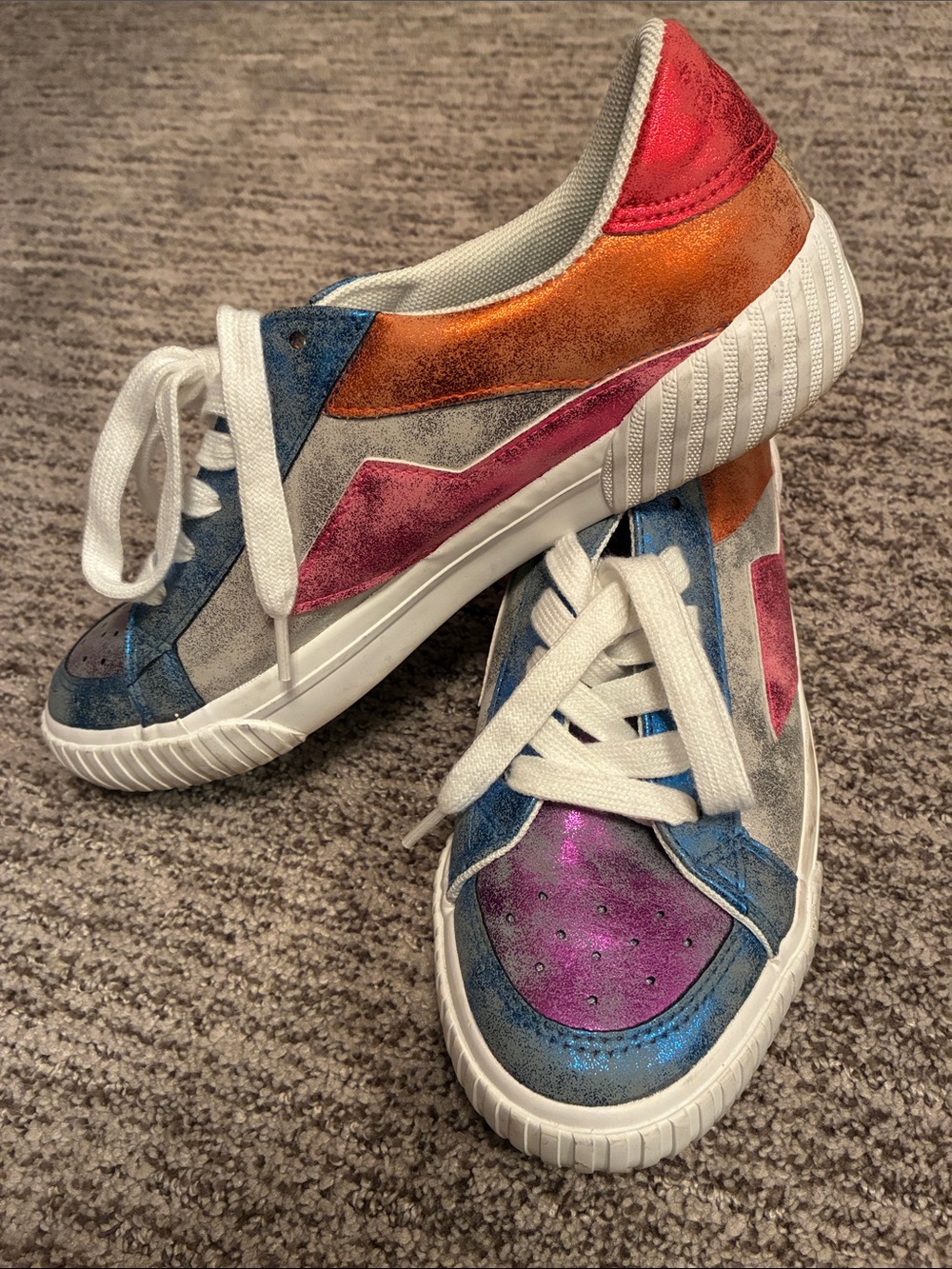 Colorblock Low-Top Sneakers in Pink, Blue & Orange